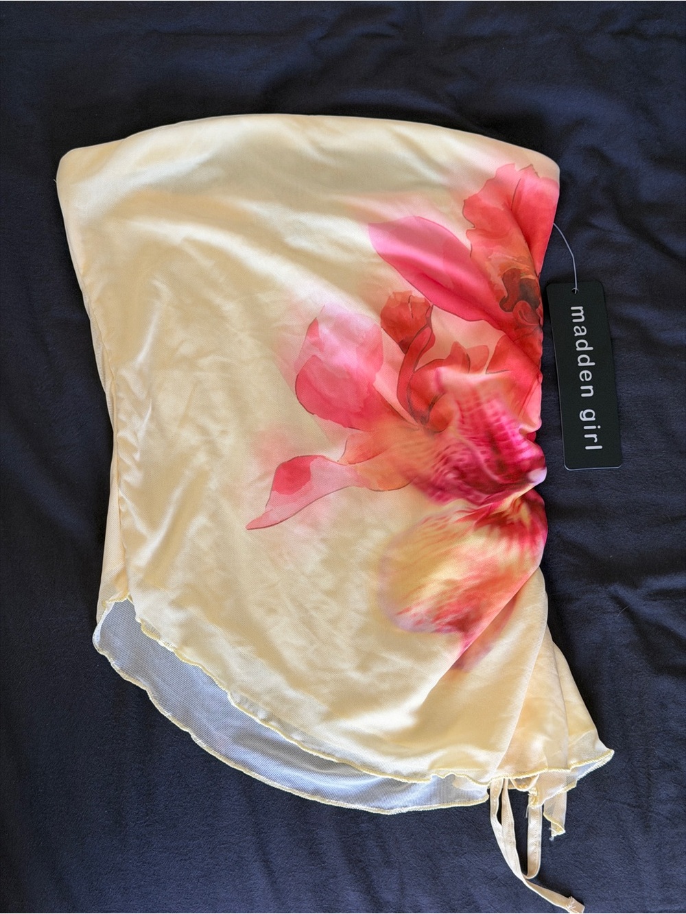 Madden Girl Cream Scarf with Pink Floral Accent